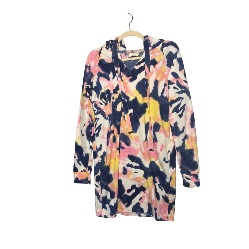Bobbie Brooks Sweatshirt Hoodie Dress L Tie Dye Fleece Lined Festival Boho